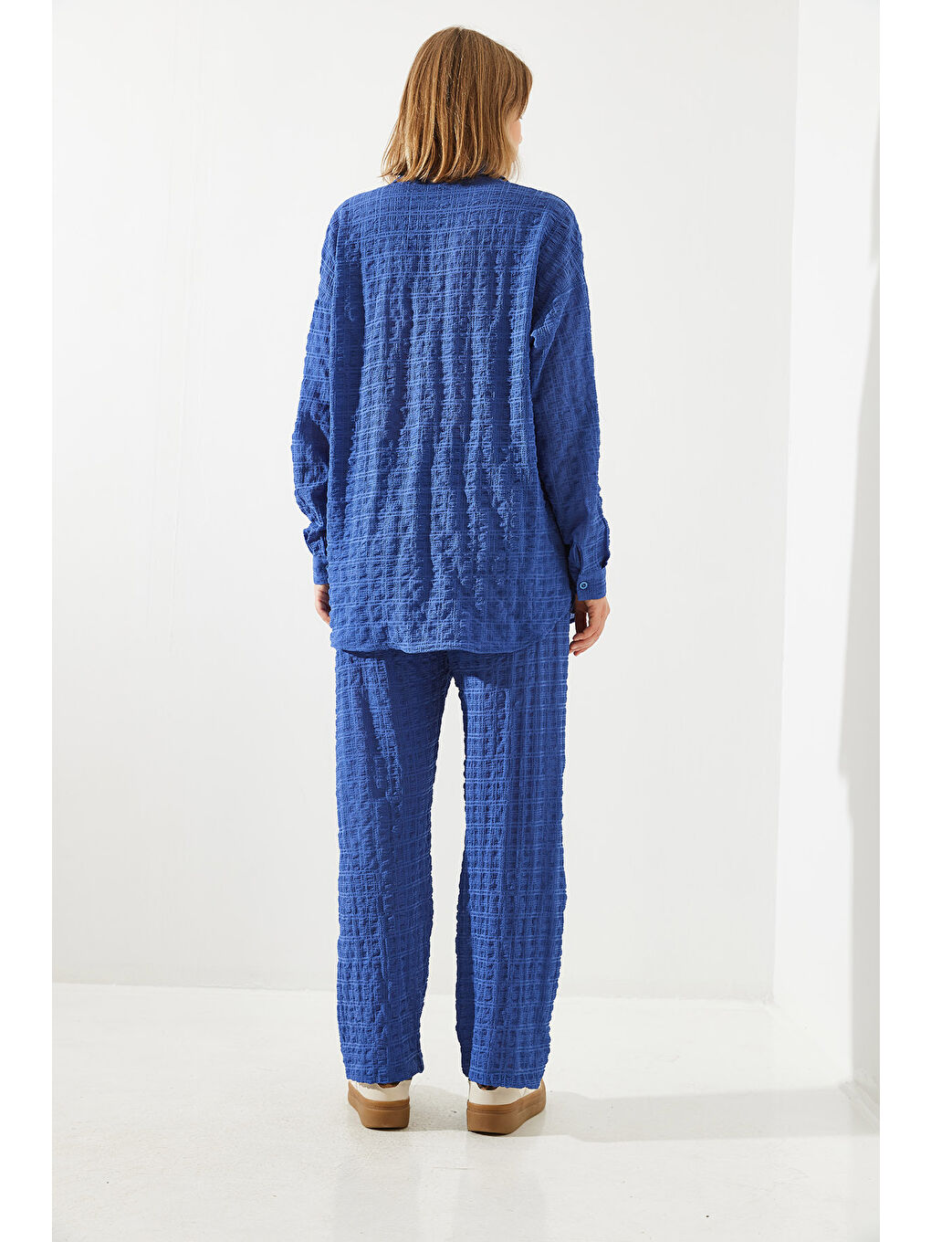 İndigo Kadın Gofre Kumaş Alt-Üst Takım-3