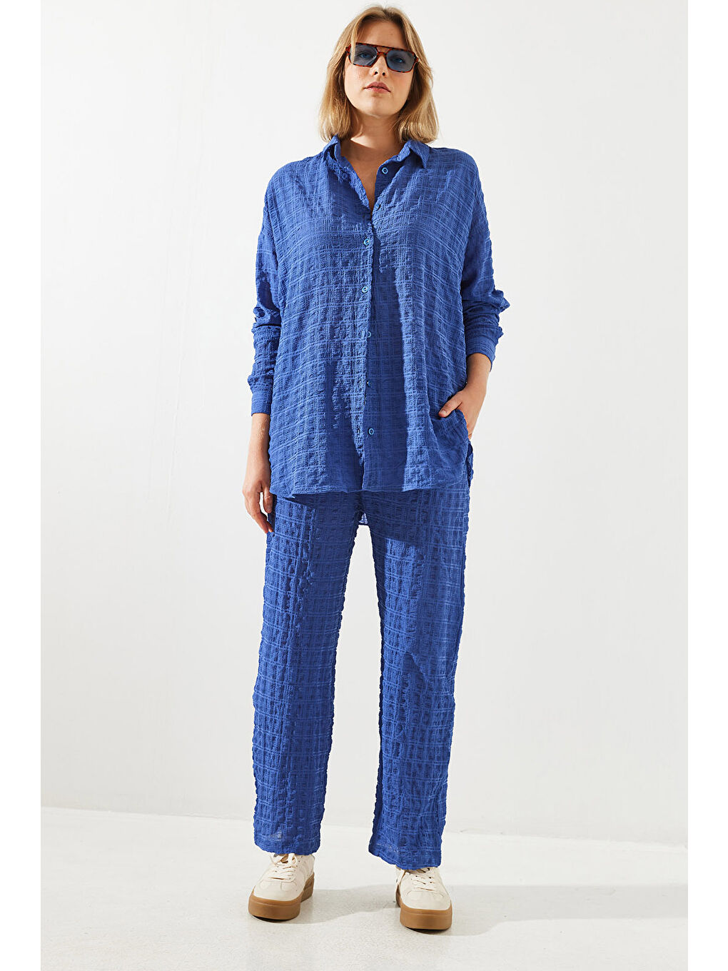 İndigo Kadın Gofre Kumaş Alt-Üst Takım-4