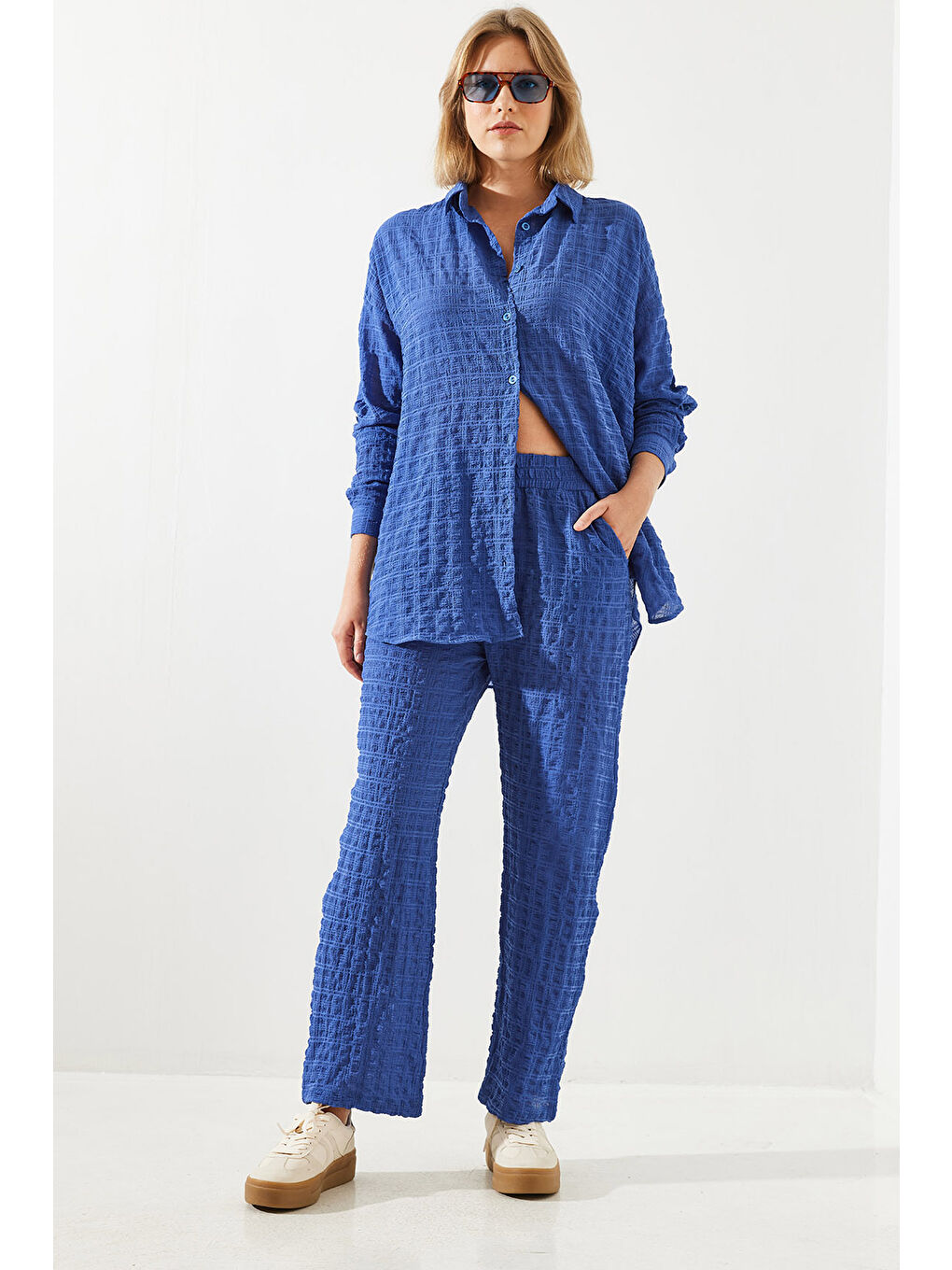 İndigo Kadın Gofre Kumaş Alt-Üst Takım-6