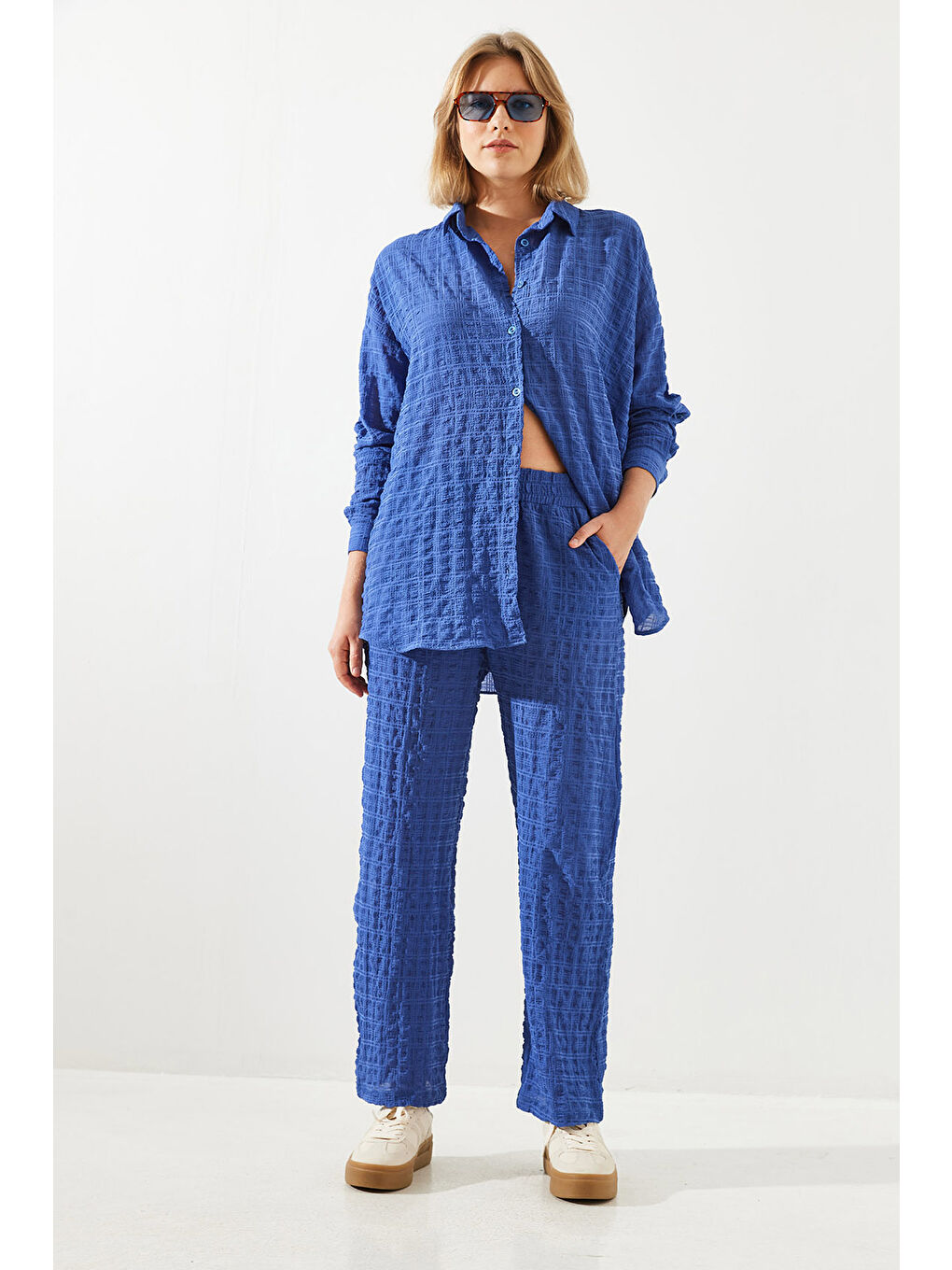 İndigo Kadın Gofre Kumaş Alt-Üst Takım-7