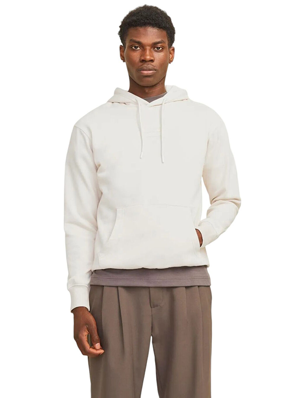 Jack & Jones Taş Gri Pamuklu Relaxed Fit Kapüşonlu Erkek Hoodie  12256841