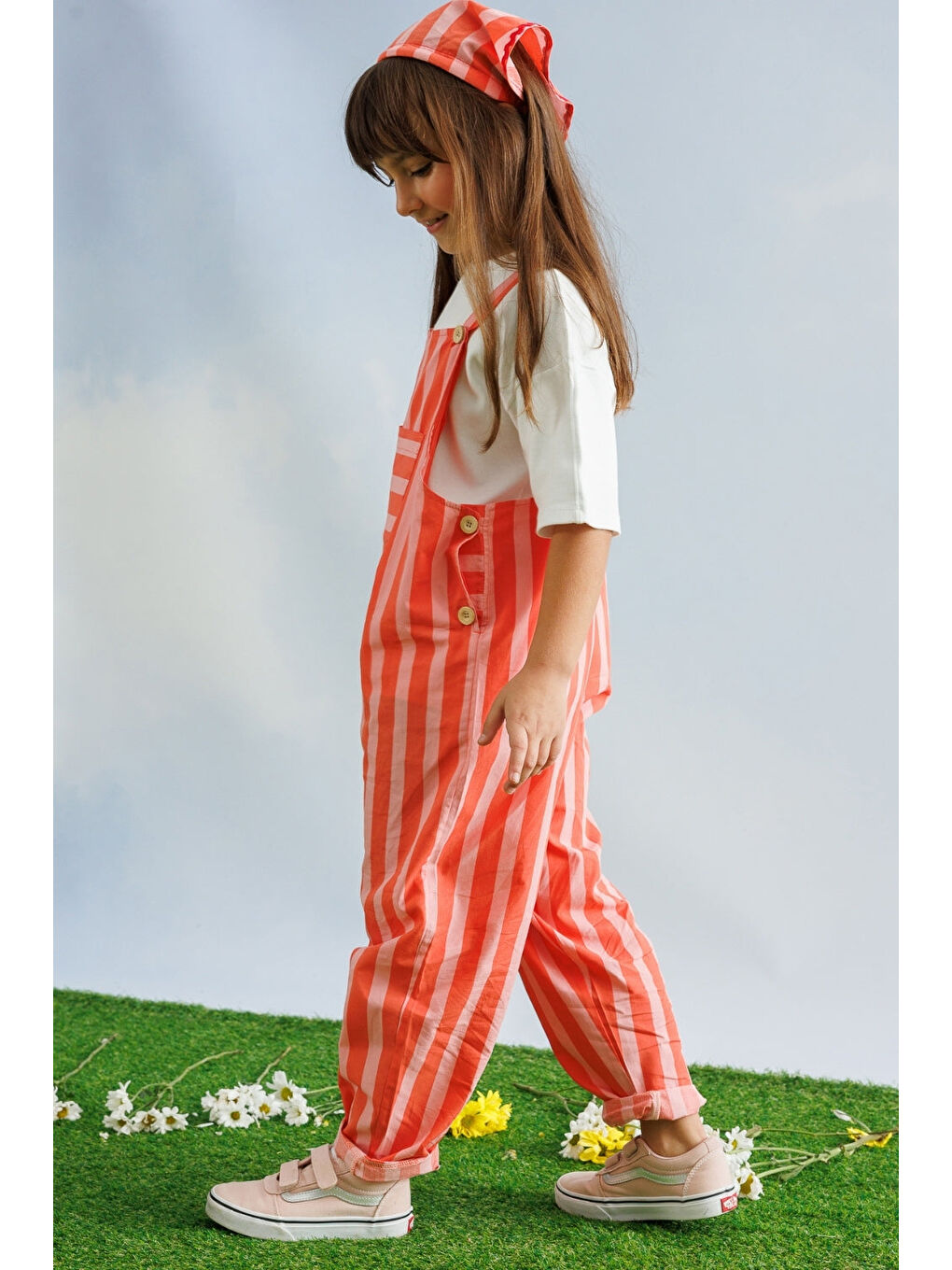 Kırmızı Çizgi Desenli Cep Detaylı Çocuk Salopet-2