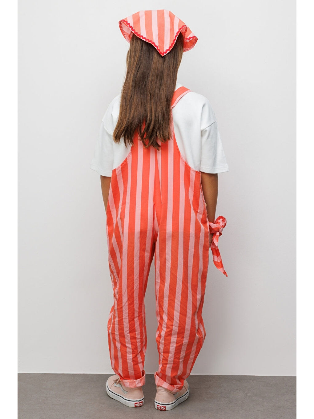 Kırmızı Çizgi Desenli Cep Detaylı Çocuk Salopet-4