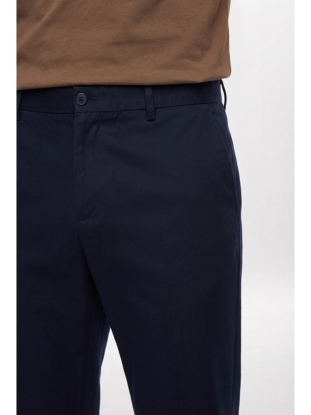 Comfort Fit Lacivert Keten Karışımlı Chino Pantolon-1