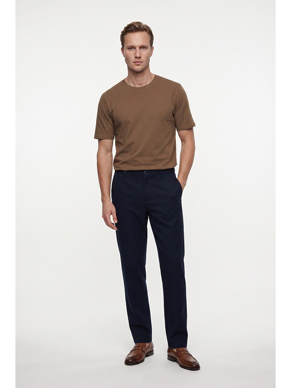 Comfort Fit Lacivert Keten Karışımlı Chino Pantolon-3
