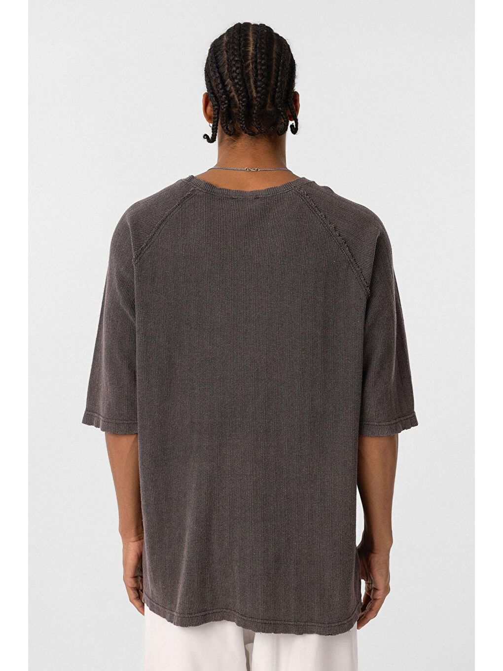 Kahverengi Yıkamalı Oversize Baskılı Triko Tişört Kahve-4