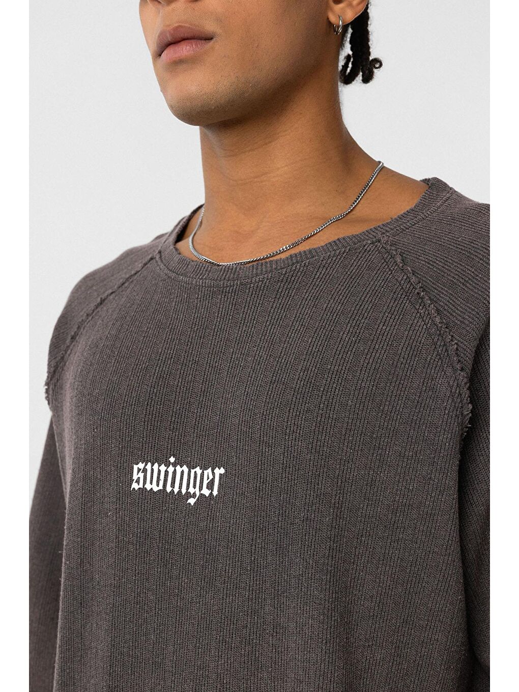 Kahverengi Yıkamalı Oversize Baskılı Triko Tişört Kahve-5