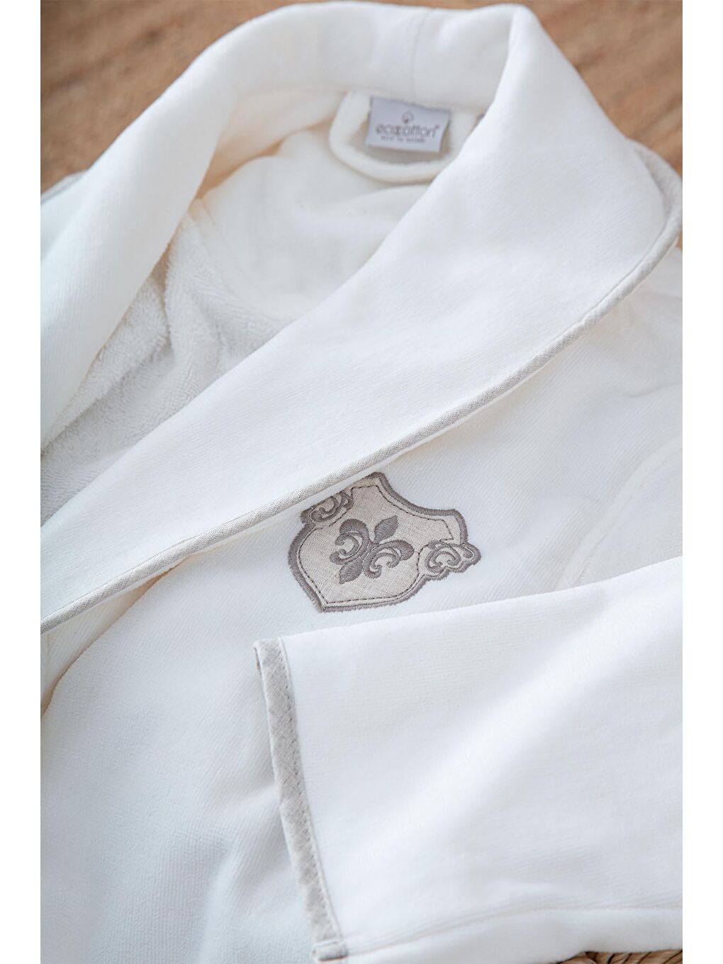 Ekru Ayliz Aile Bornoz  Seti %100 Organik Pamuk Nakışlı Krem/Krem - M/L-3