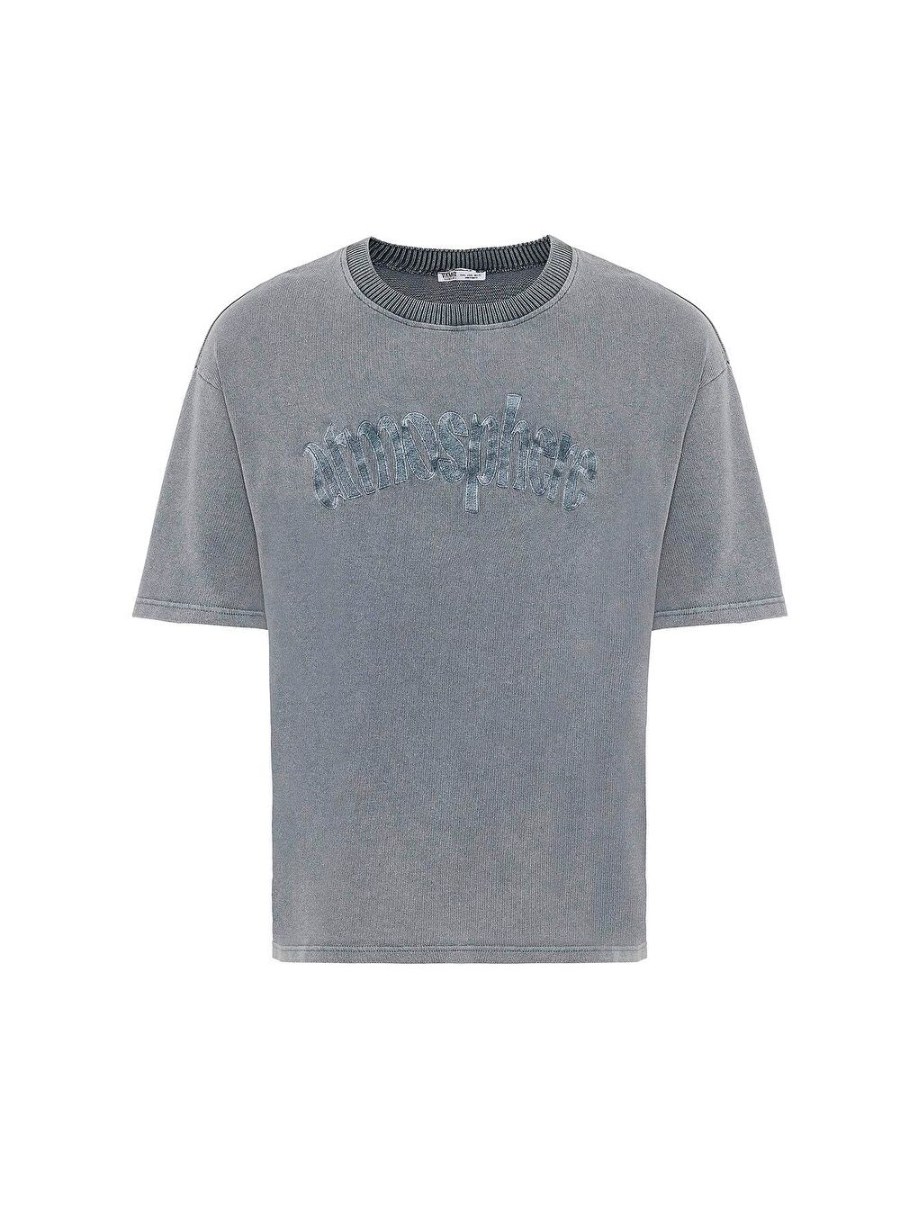 Yıkamalı Oversize Baskılı Tişört Gri-1