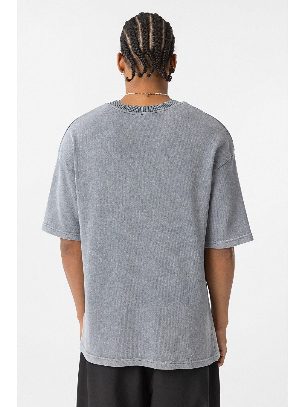 Yıkamalı Oversize Baskılı Tişört Gri-4