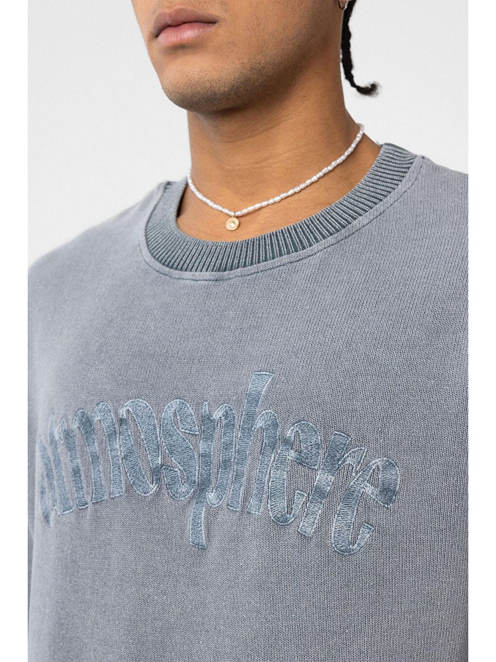 Yıkamalı Oversize Baskılı Tişört Gri-5