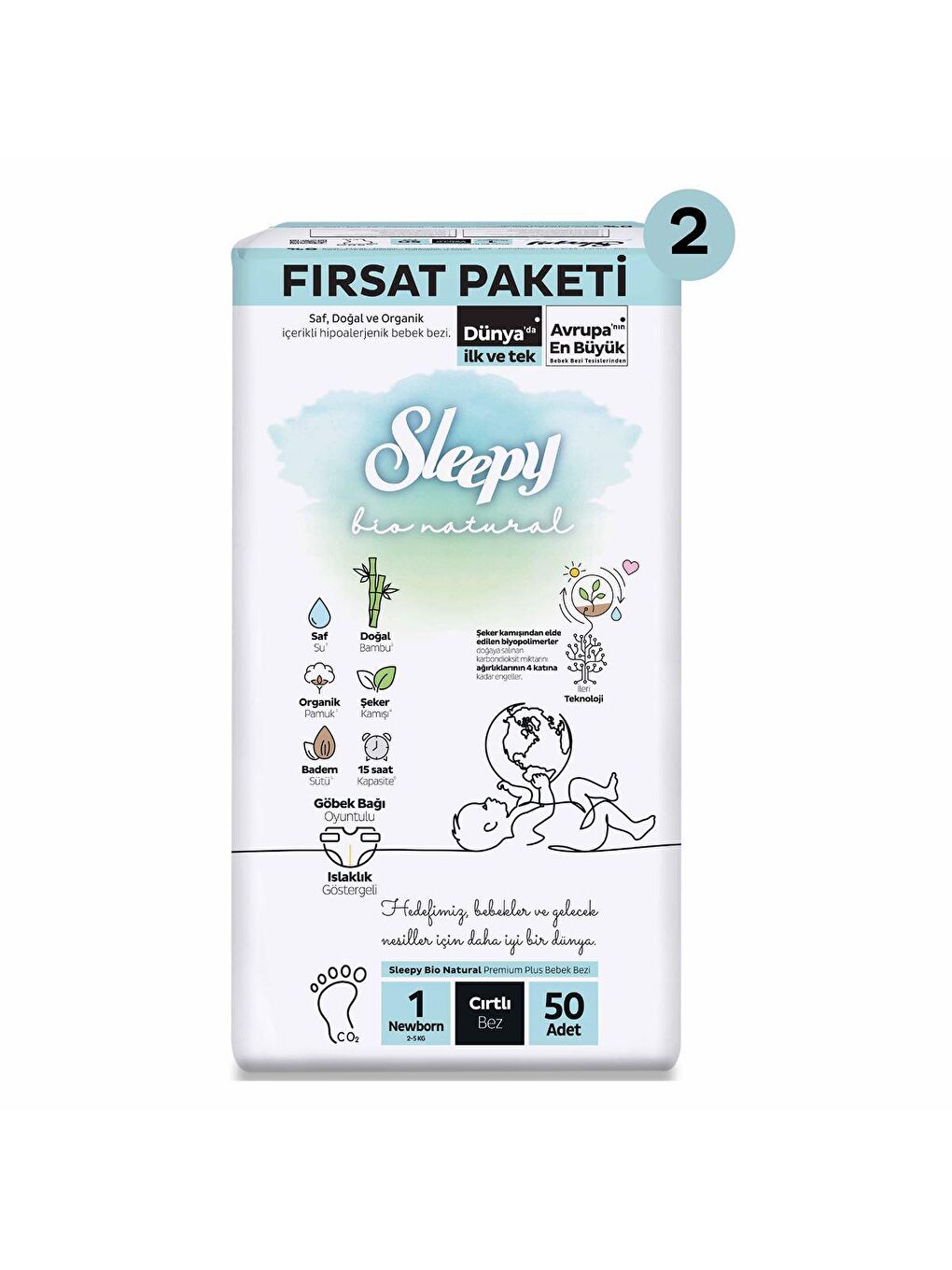 Sleepy Beyaz Bio Natural Ekonomik Fırsat Paketi Bebek Bezi 1 Numara Newborn 100 Adet - 1