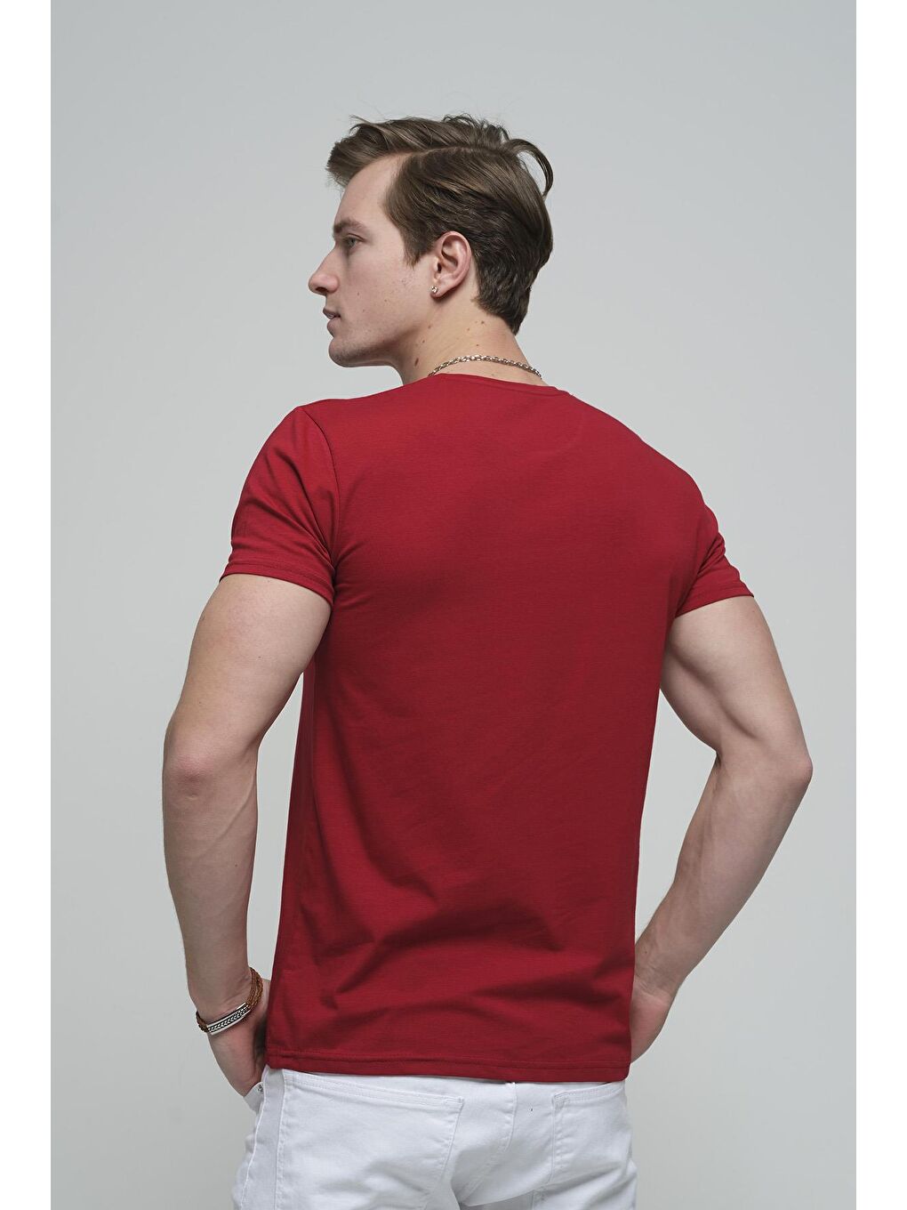 Oksit Bordo FTX Slim Fit Likralı Bisiklet Yaka Erkek Basic Tişört - 2