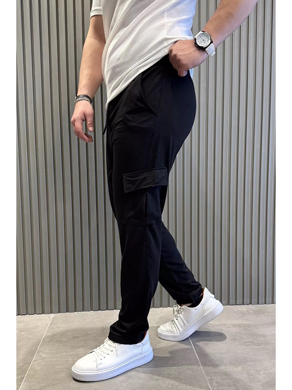 Siyah Kargo Cepli Erkek Eşofman Altı-1