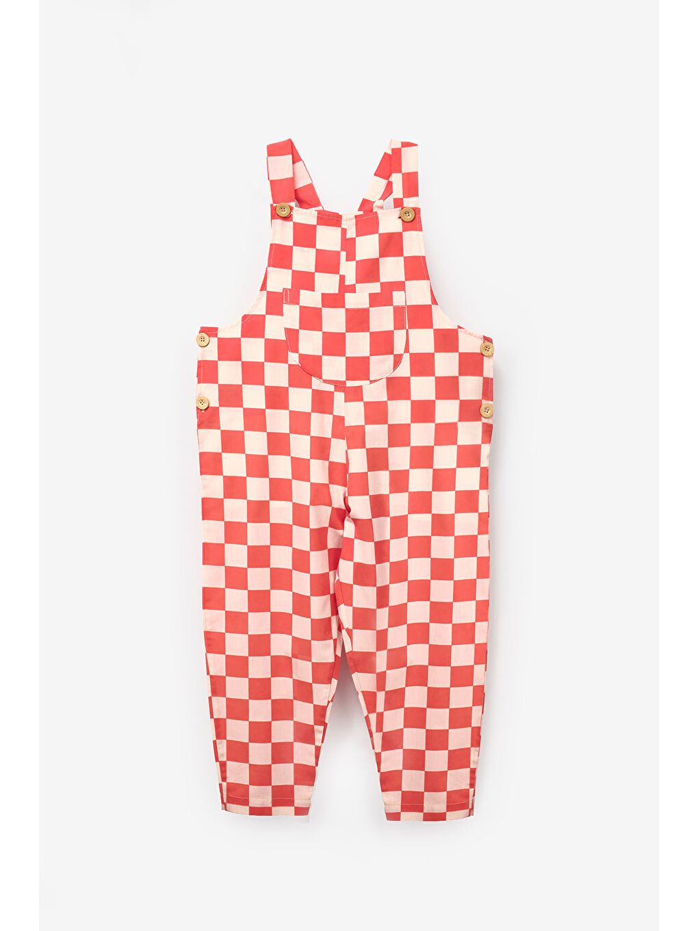 Kırmızı Dama Desenli Cep Detaylı Çocuk Salopet