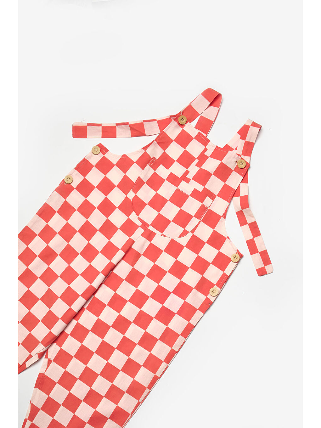 Kırmızı Dama Desenli Cep Detaylı Çocuk Salopet-6