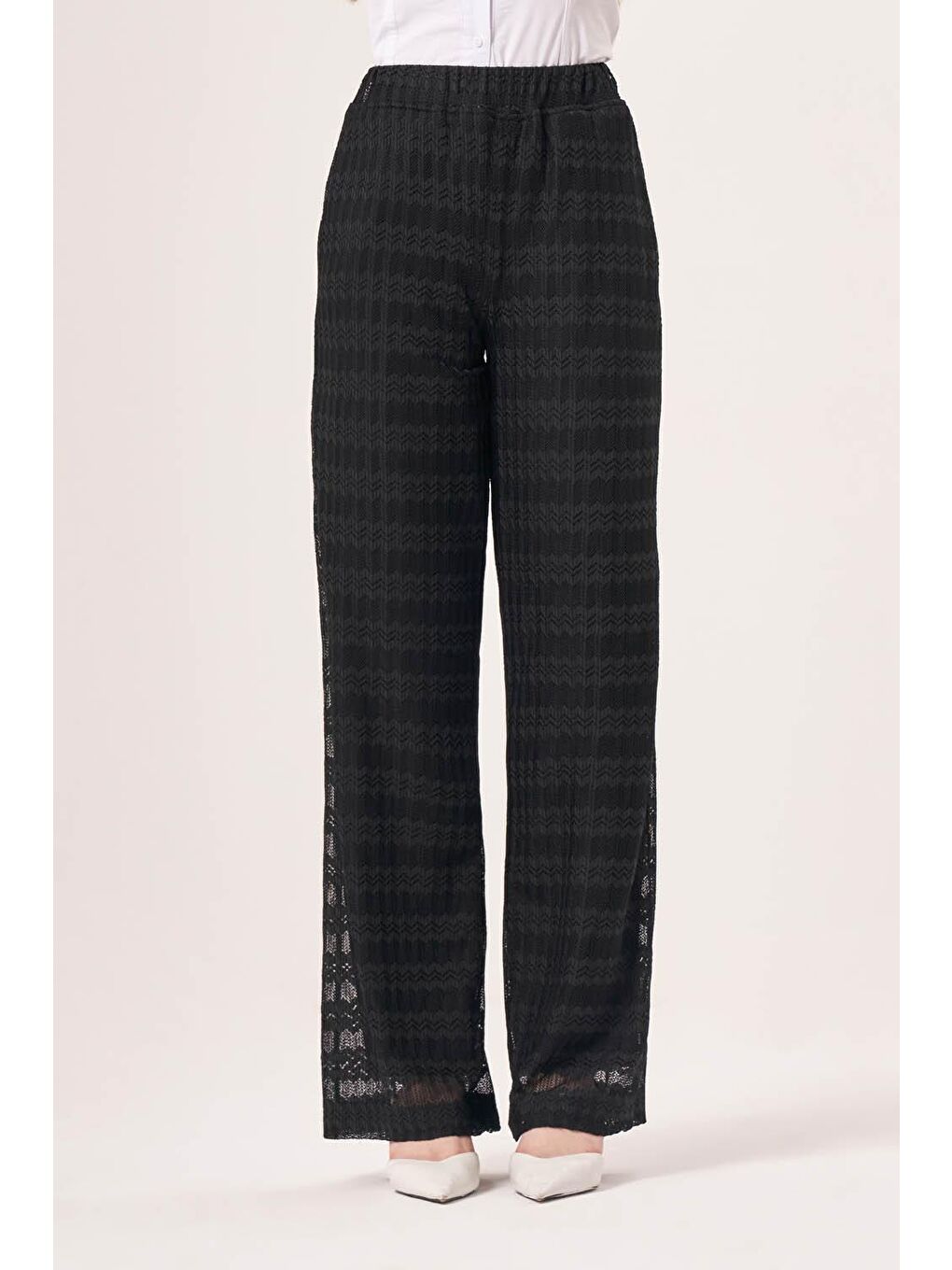 Dantel Örgü Siyah Pantolon-1