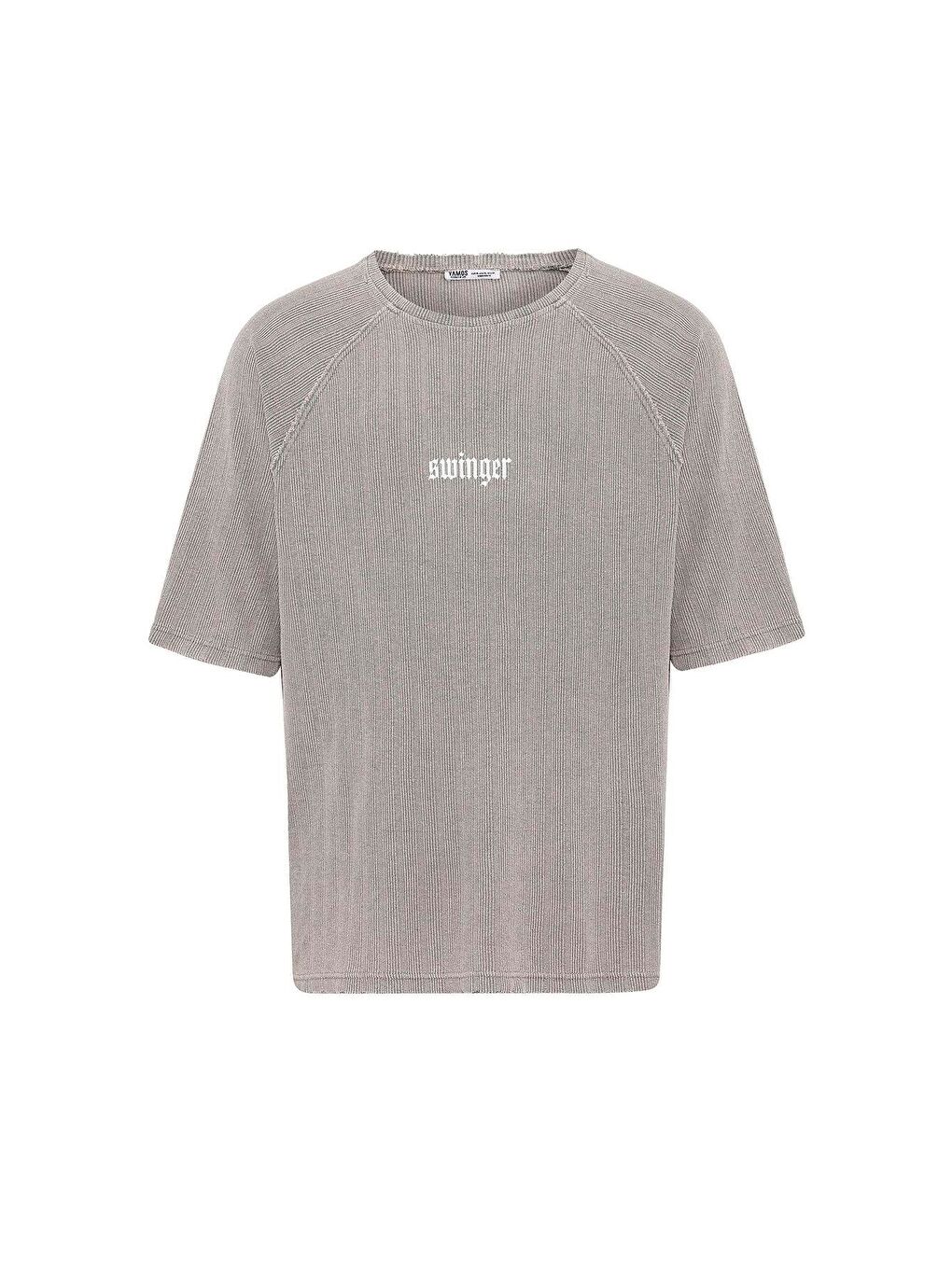 Bej Yıkamalı Oversize Baskılı Triko Tişört Taş-1