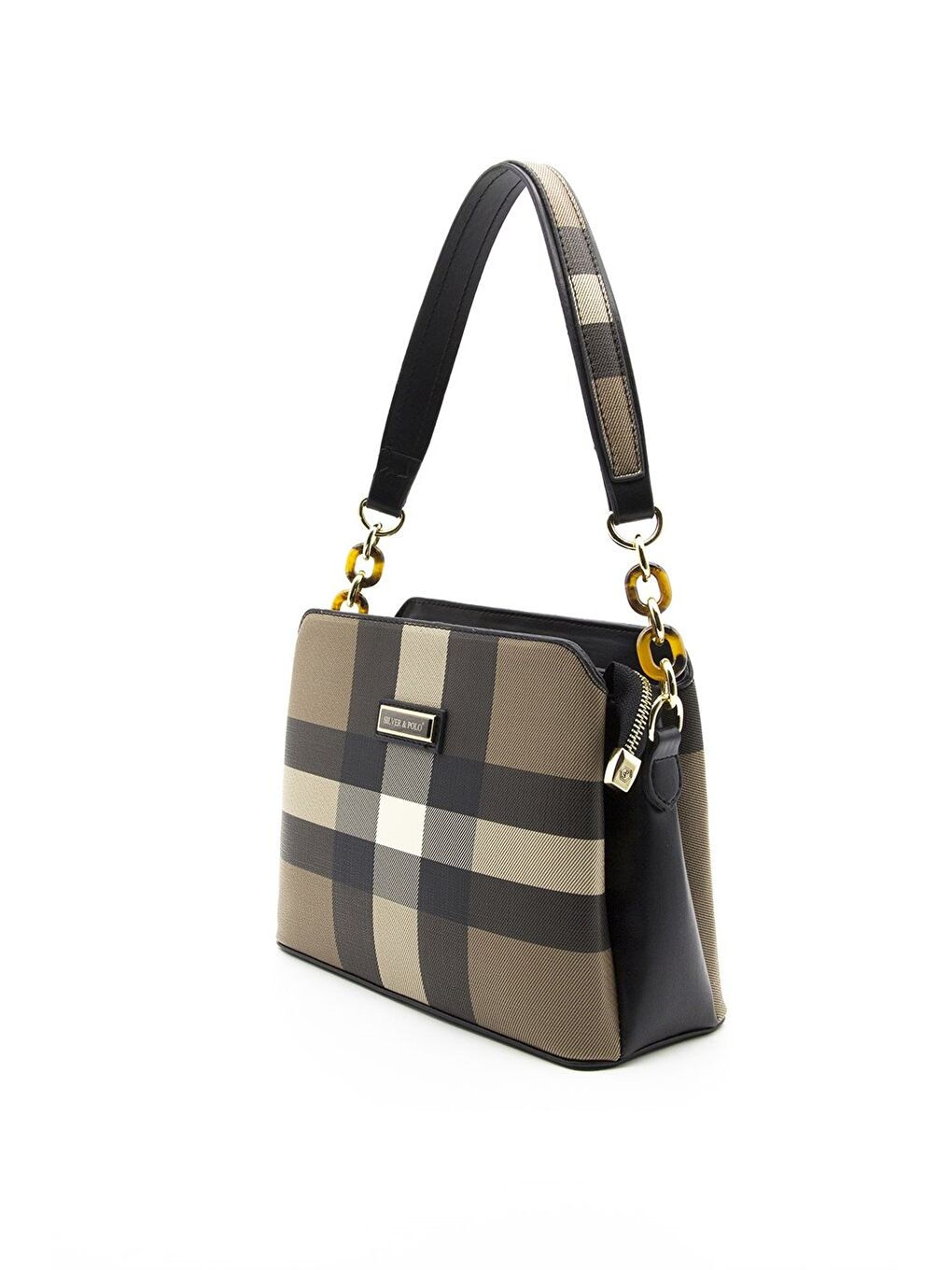 Kahverengi Kadın 937-35935 SILVER POLO OMUZ ÇANTASI MK80 KAHVE-MAT SİYAH-1