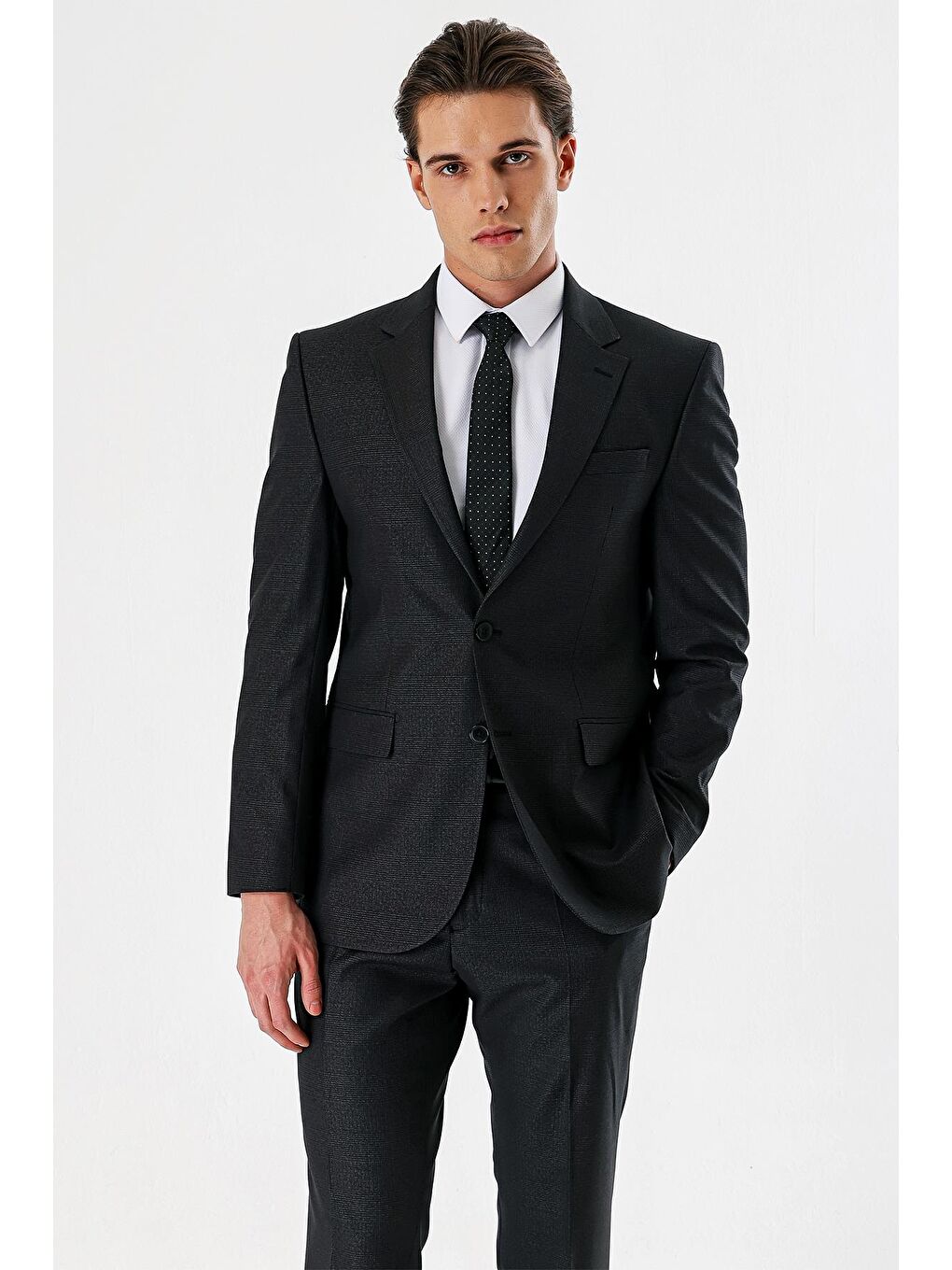 Koyu Antrasit Mono Yaka 6 Drop Comfort Klasik Takım Elbise 1001240160-2