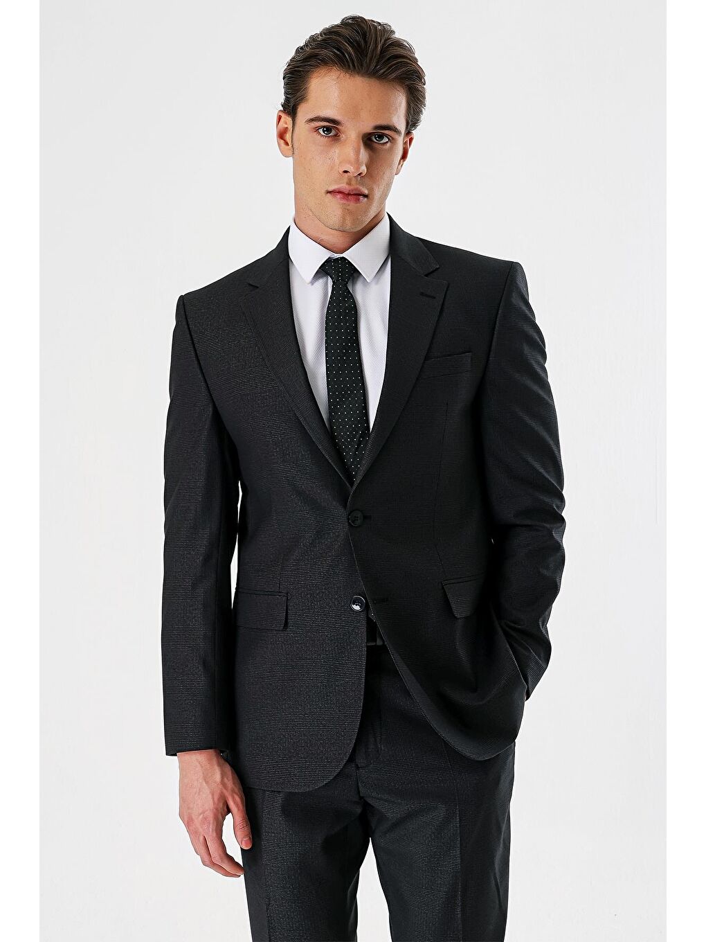 Koyu Antrasit Mono Yaka 6 Drop Comfort Klasik Takım Elbise 1001240160-3