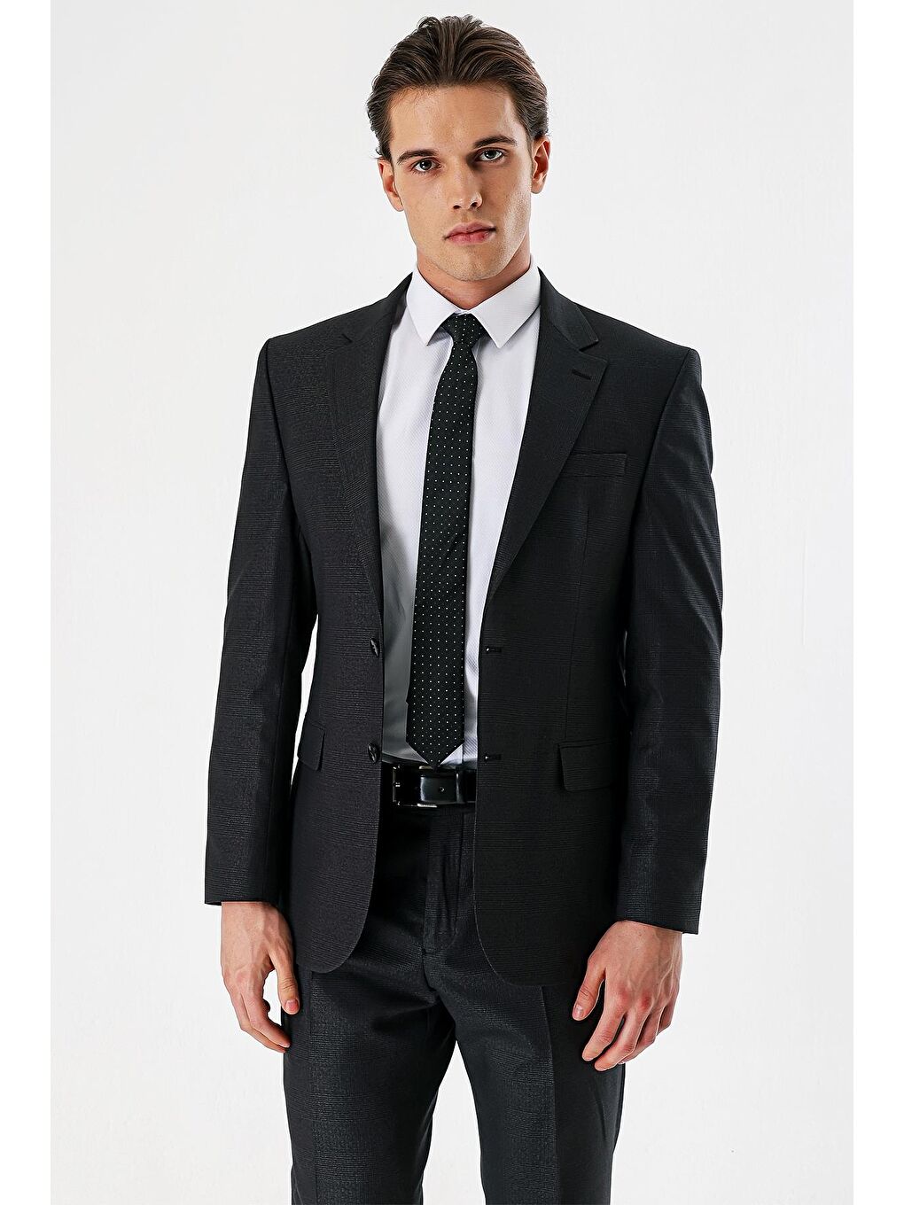 Koyu Antrasit Mono Yaka 6 Drop Comfort Klasik Takım Elbise 1001240160-4