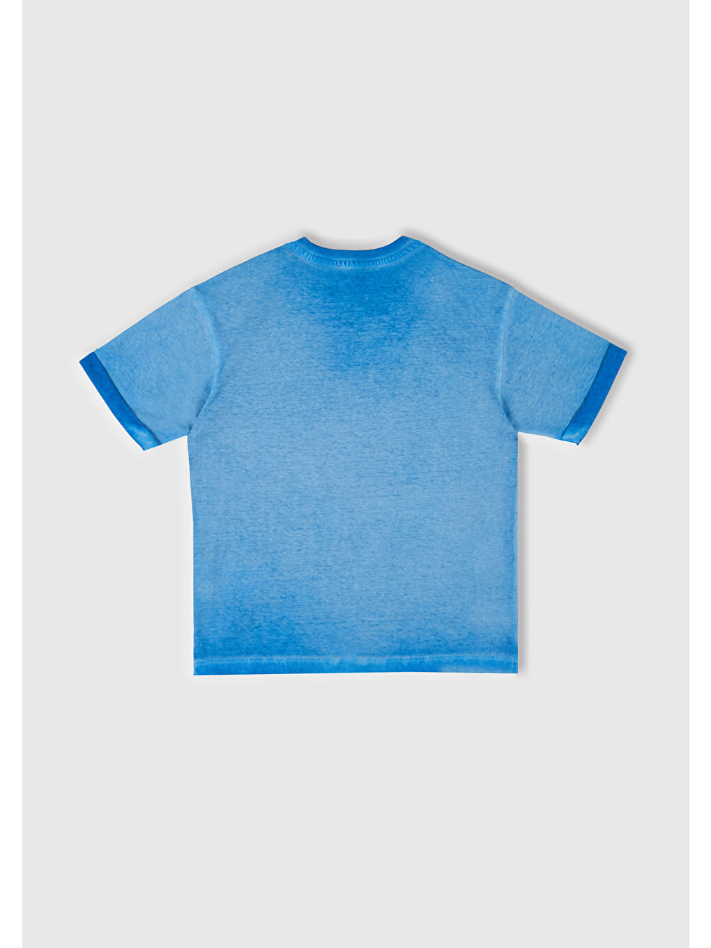 Erkek Çocuk Saks Mavi Soluk Efektli Logo İşlemeli Oversize T-Shirt-2