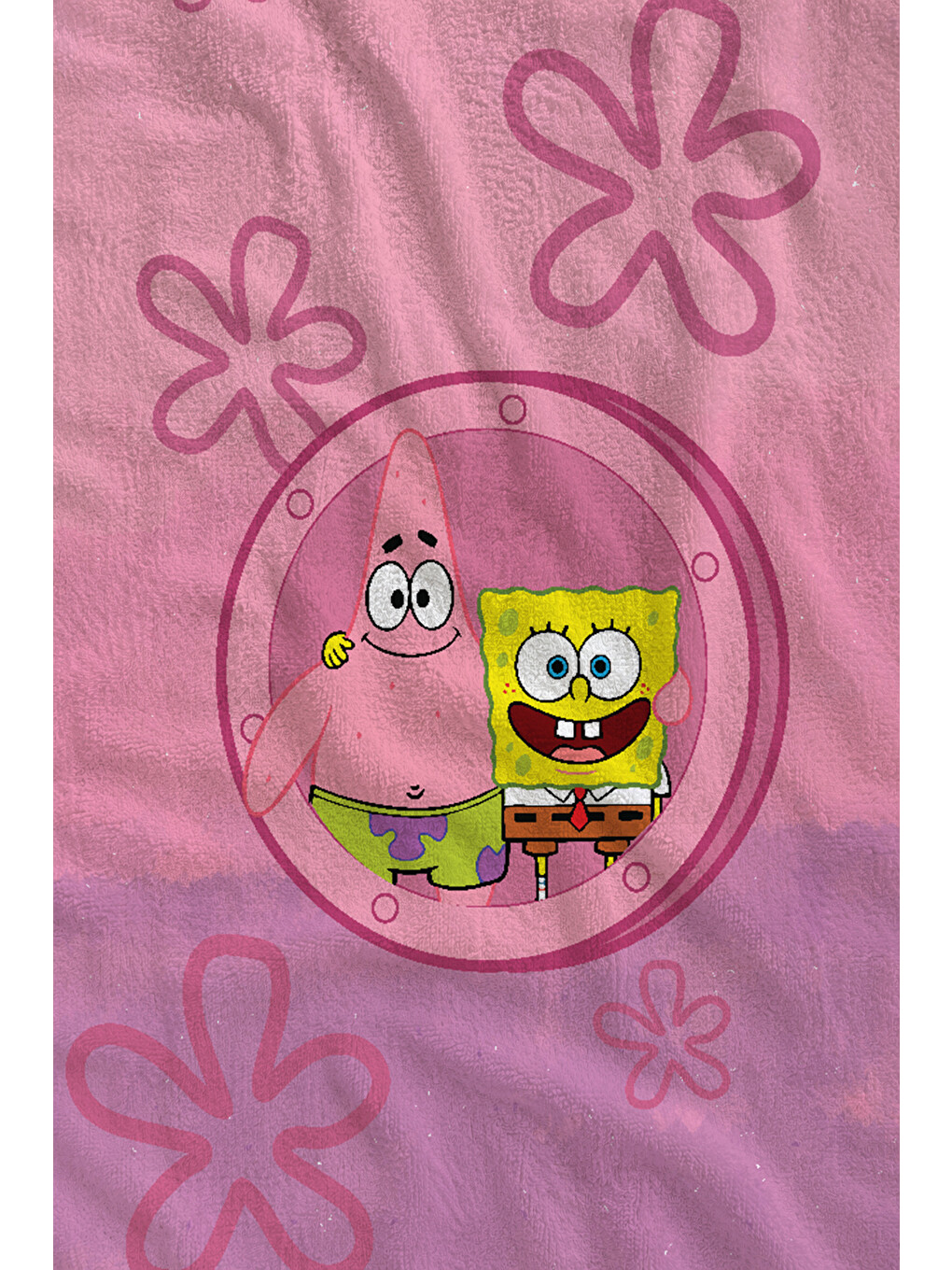 Pembe Çiçekli Sevimli Deniz Karakteri Desenli 70x150 Cm Dijital Baskılı Plaj Ve Banyo Havlusu-1