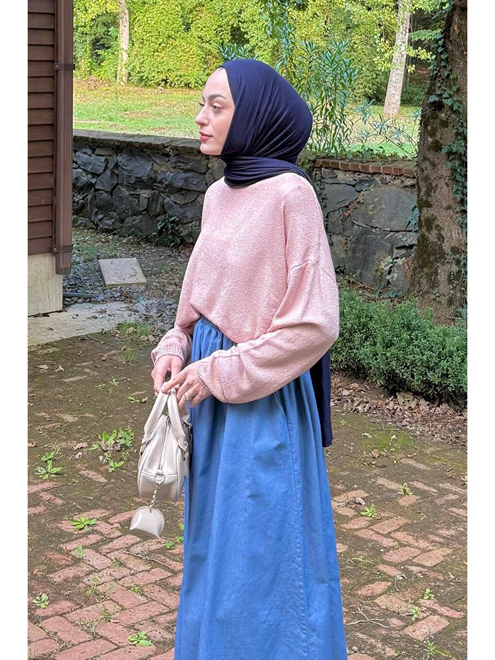 Pembe Kayık Yaka Triko Kazak Gül-1