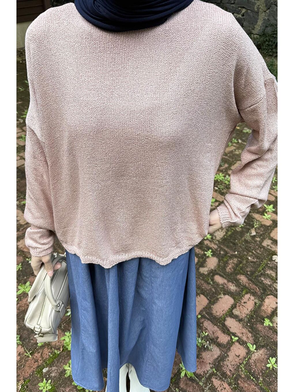 Pembe Kayık Yaka Triko Kazak Gül-2