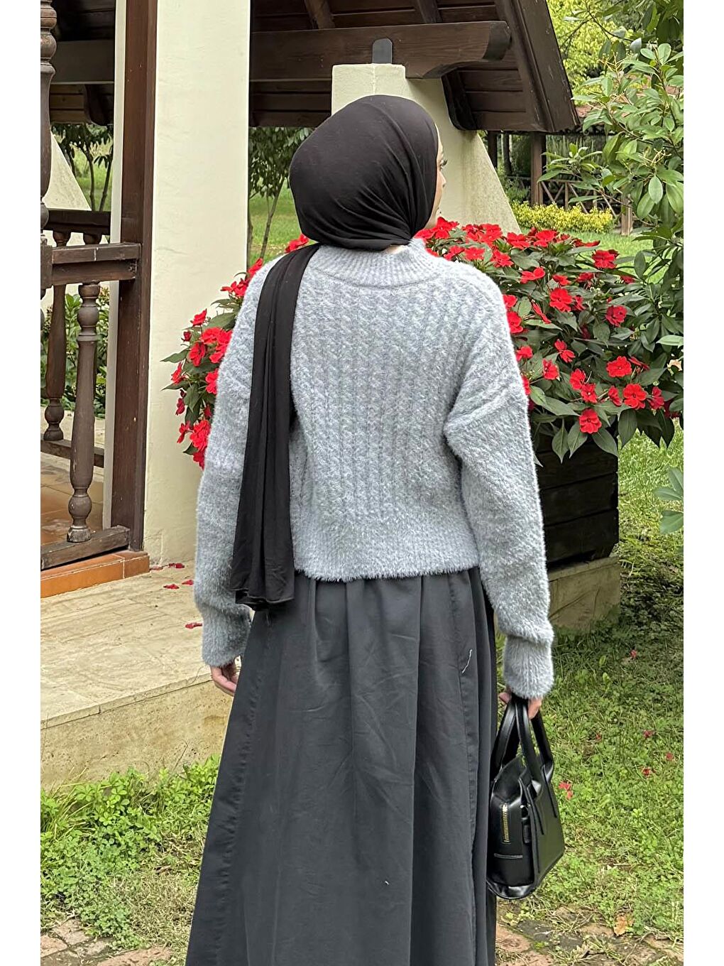 Crop Triko Kazak Gri-3