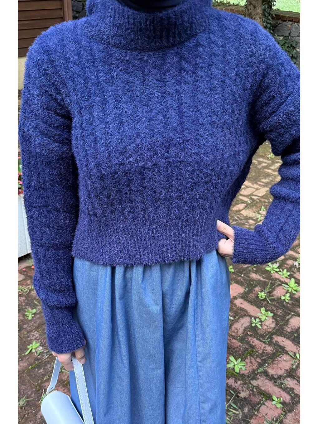 Crop Triko Kazak Lacivert-2