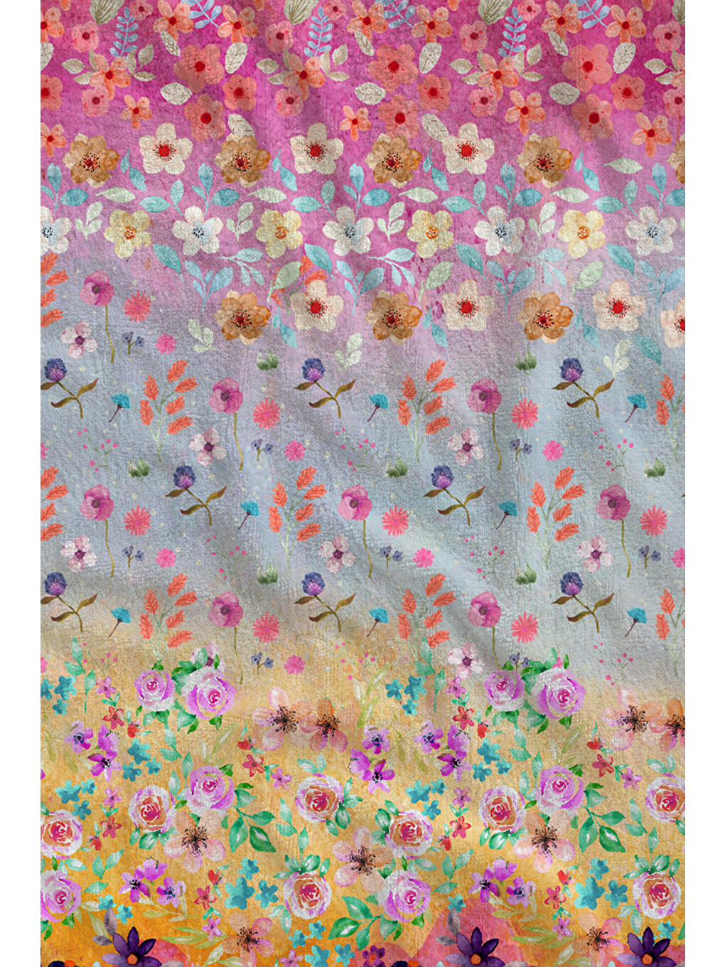 Pembe Degrade Çiçek Bahçesi Desenli 70x150 Cm Dijital Baskılı Plaj Ve Banyo Havlusu-1