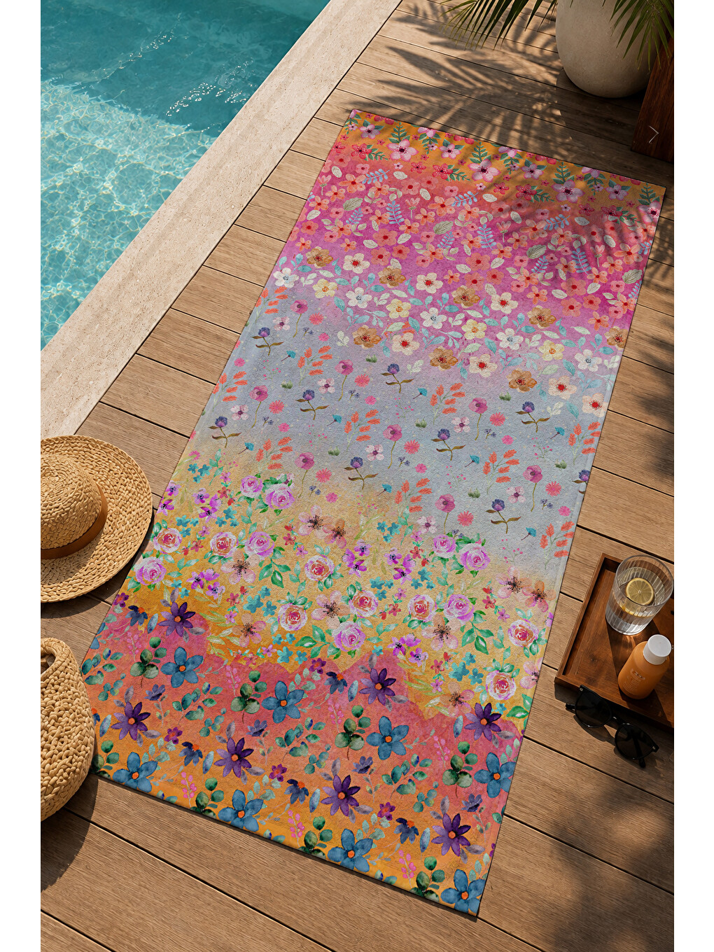 Pembe Degrade Çiçek Bahçesi Desenli 70x150 Cm Dijital Baskılı Plaj Ve Banyo Havlusu-2