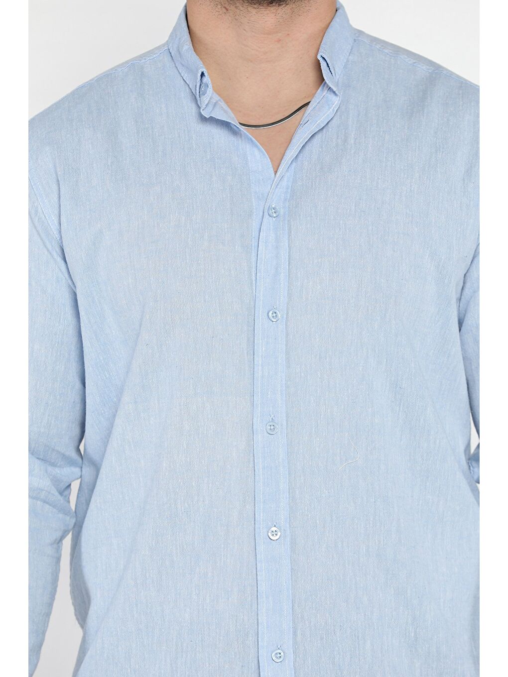 Mavi Uzun Kol Erkek Keten Gömlek-3