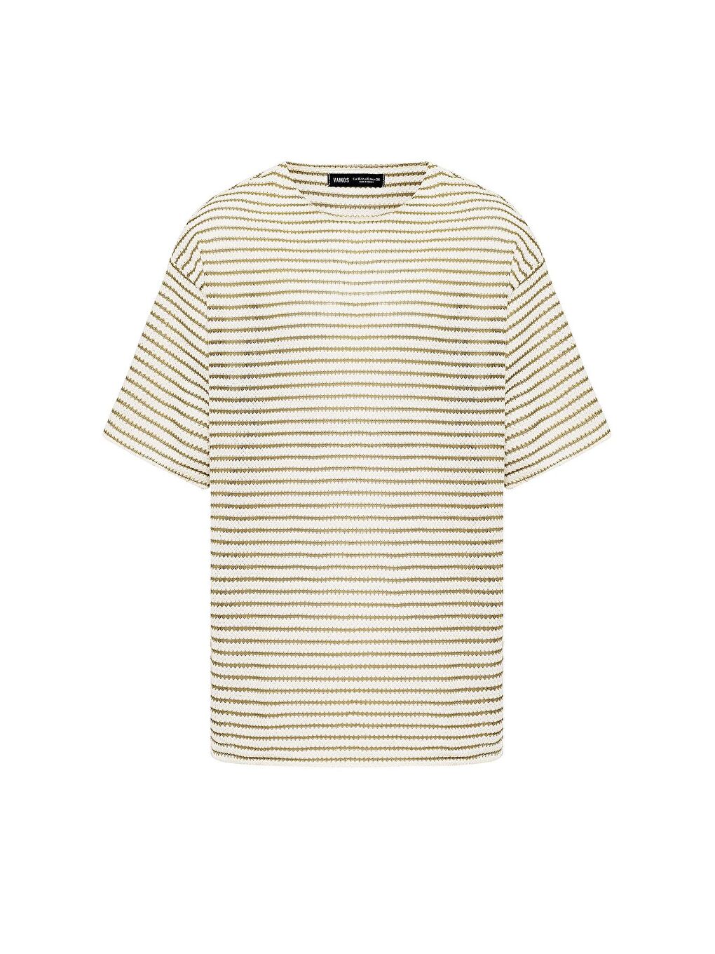 Çizgili Oversize Triko Tişört Haki-1