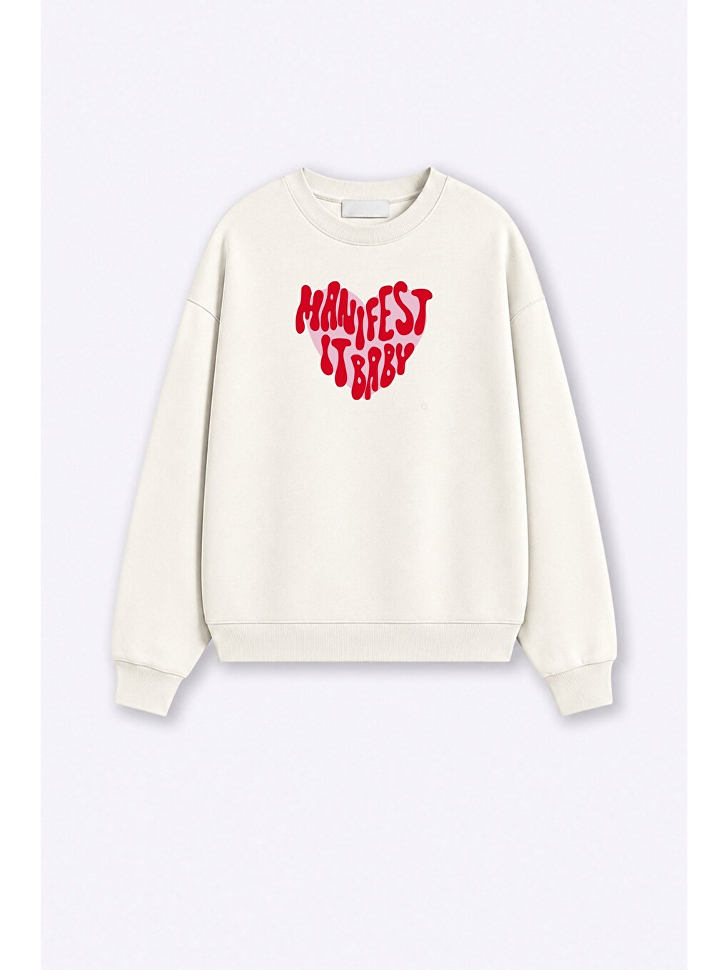 Ekru Kadın Premium Kumaş 3 İplik Şardonlu Manifest Baskılı Sweatshirt-1