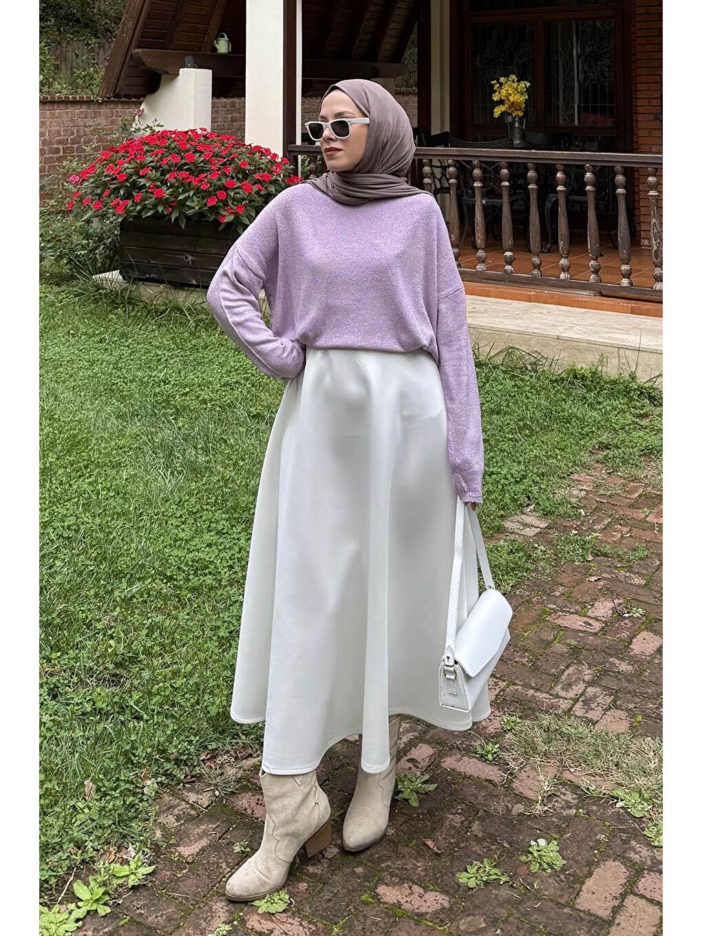 Kayık Yaka Triko Kazak Lila