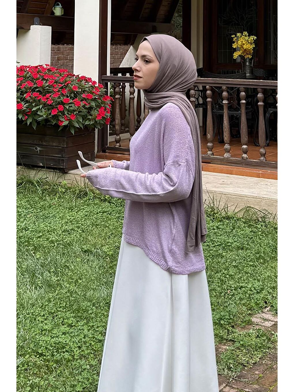 Kayık Yaka Triko Kazak Lila-1