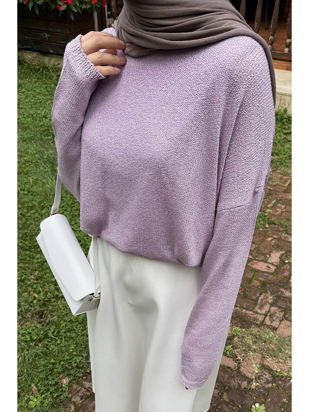 Kayık Yaka Triko Kazak Lila-2