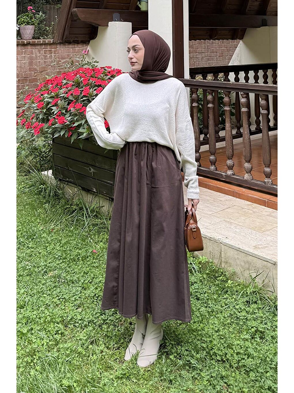 Bej Kayık Yaka Triko Kazak Natural