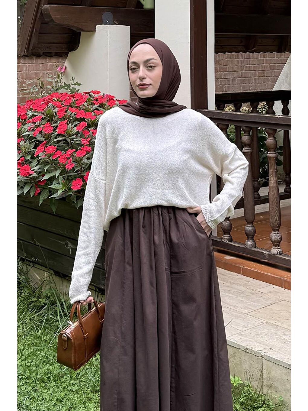 Bej Kayık Yaka Triko Kazak Natural-1