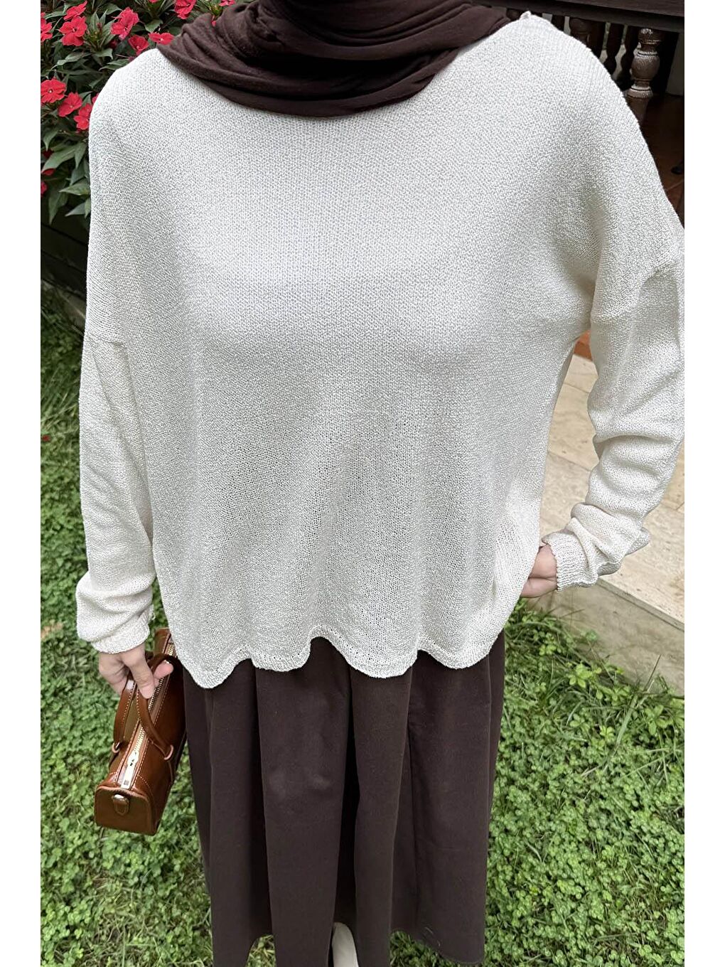 Bej Kayık Yaka Triko Kazak Natural-2