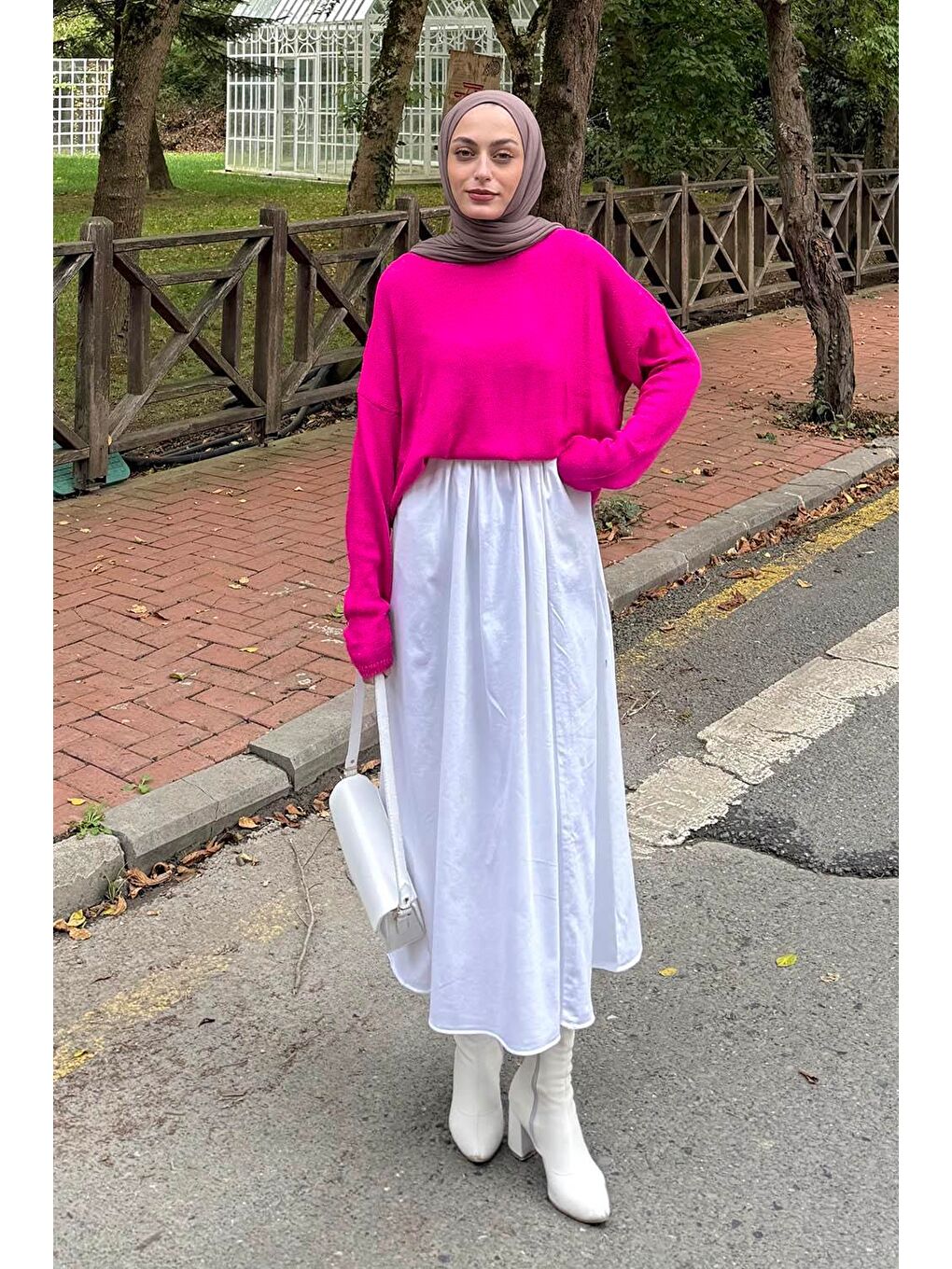 Kayık Yaka Triko Kazak Fuşya