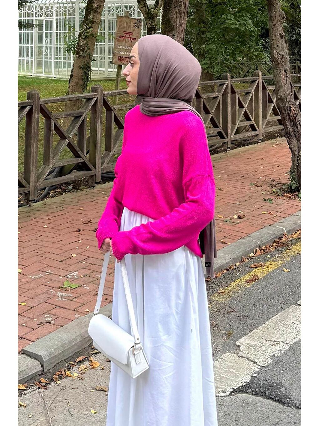 Kayık Yaka Triko Kazak Fuşya-1