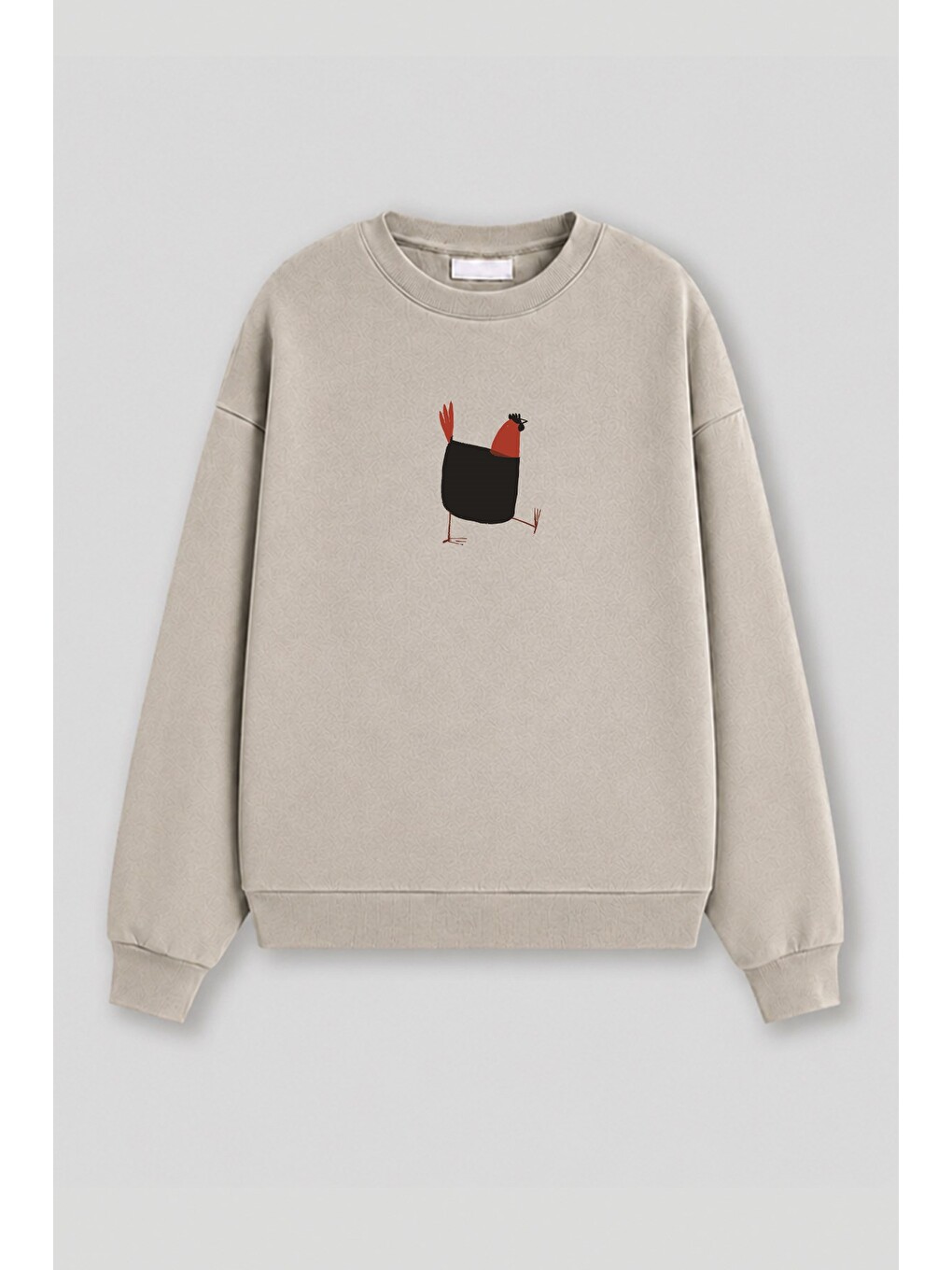 Bej Kadın Premium Kumaş 3 İplik Şardonlu Tavuk Baskılı Sweatshirt-1