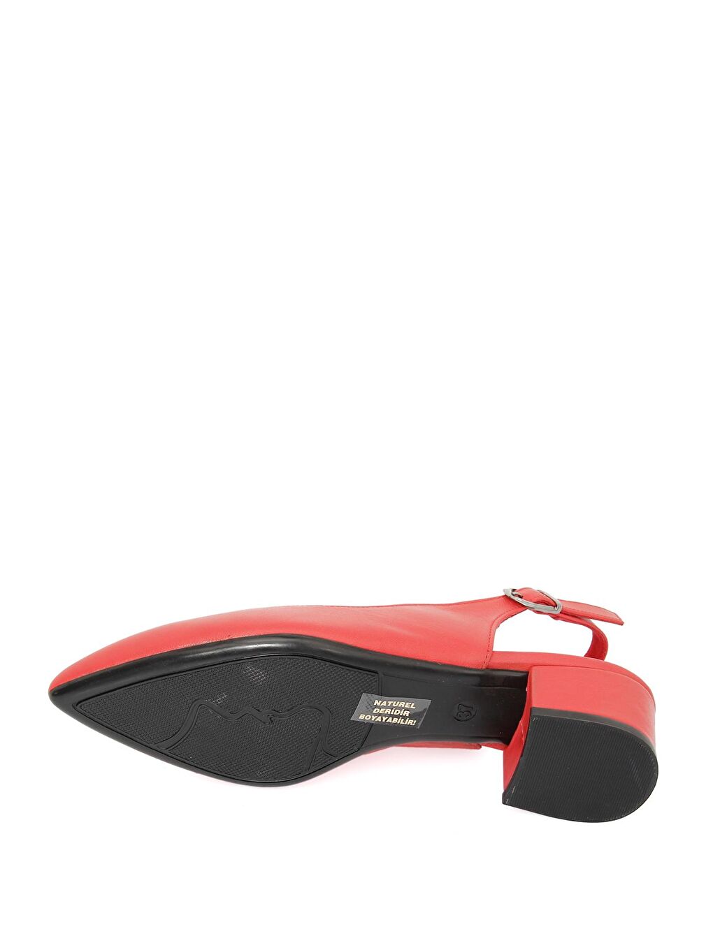 Kırmızı KIRMIZI  Hakiki Deri Sivri Burun Kısa Kalın Topuklu Arkası Açık Kadın Yazlık Ayakkabı 24173-6