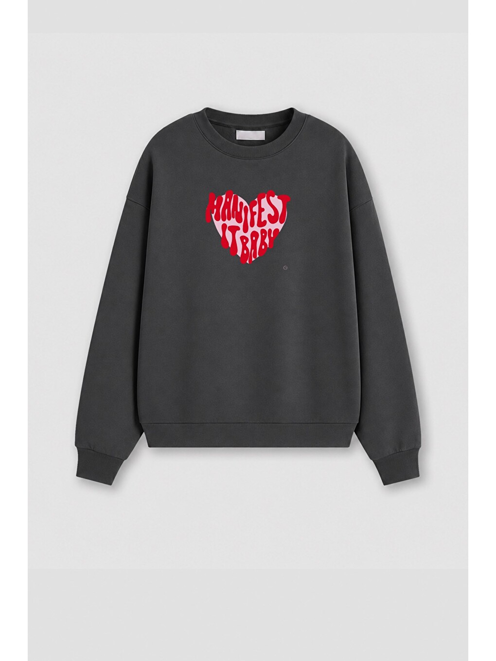 Antrasit Kadın Premium Kumaş 3 İplik Şardonlu Manifest Baskılı Sweatshirt-1