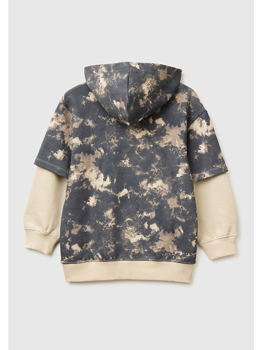 Erkek Çocuk Antrasit Mix Tamamı Desenli Çift Kollu Logo Etiketli Kapüşonlu Sweatshirt-1