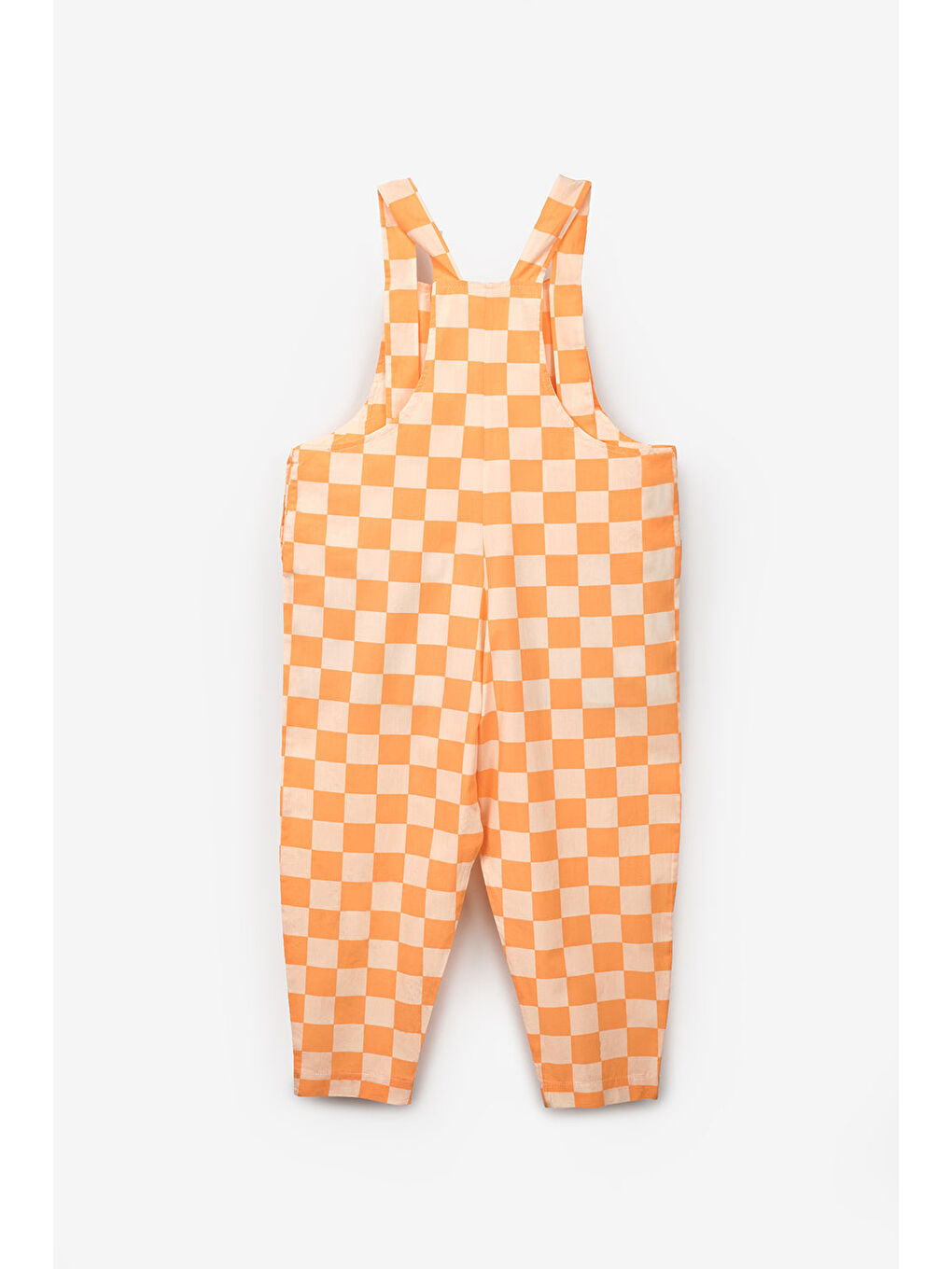 Turuncu Dama Desenli Cep Detaylı Çocuk Salopet-5